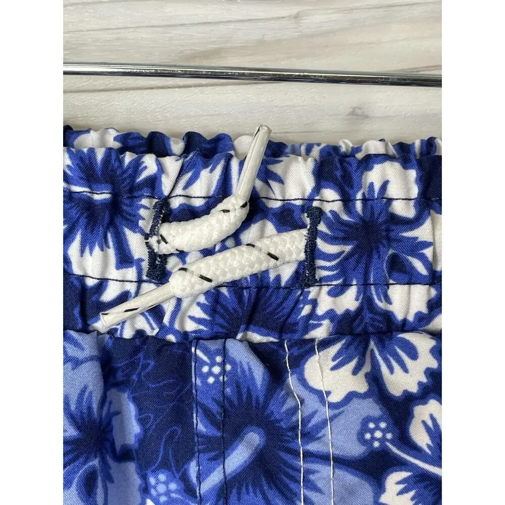 Banana Boat Swim Trunks Boys 12 Blue White Hibiscus Floral‎ Board Shorts UPF50+